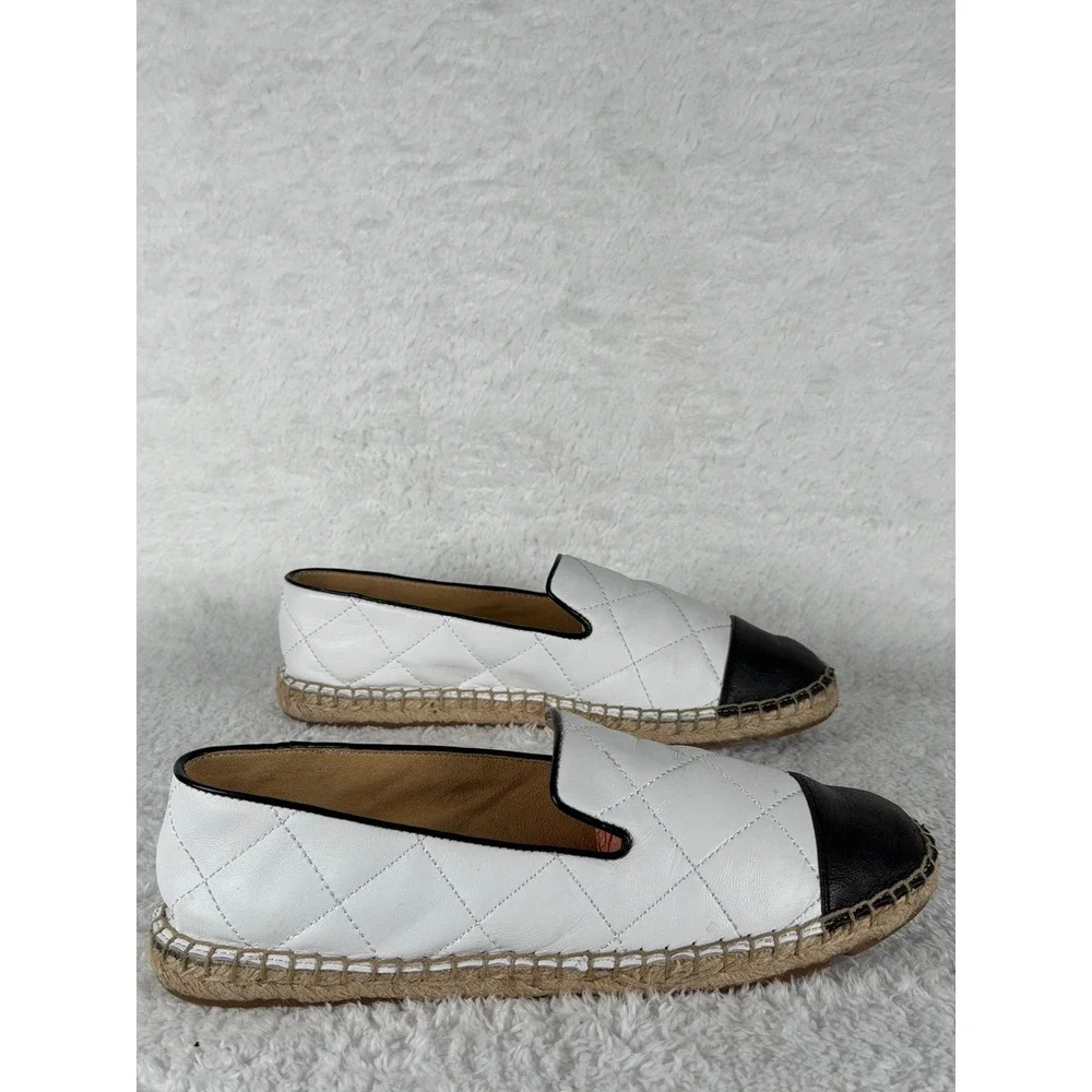 Talbots Espadrilles Women 6.5‎ White Black Quilted Leather Cap Toe Flats